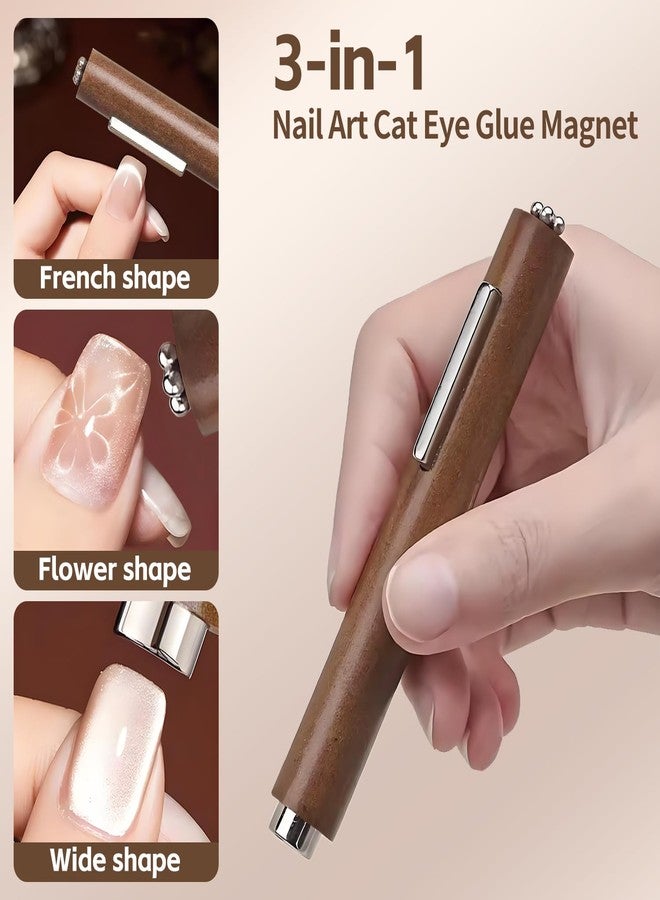 uadbau Cat Eye Magnet for Nails, Multi-Functional Wooden Handle Nail Magnet Pen, 3-in-1 Cylindrical Art DIY Tool for Stunning Cat Eye Gel Polish Design (Black Walnut) - Image 3